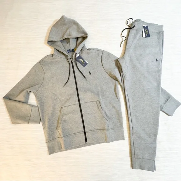 Polo Ralph Lauren Double Knit Tech Fleece Jogger Sweatsuit Grey Black Po…